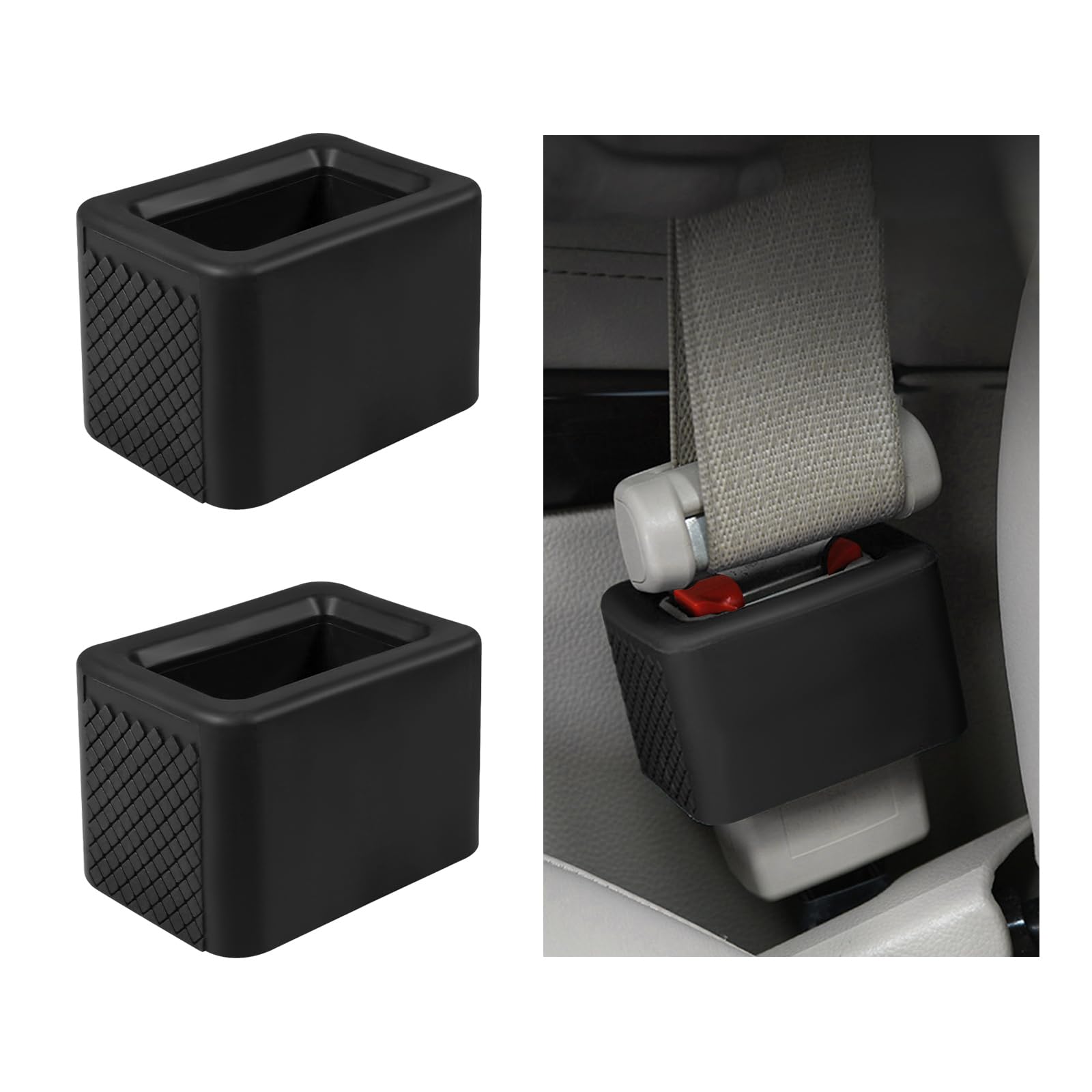 povtii 2PCS Car Seat Belt Buckle Holder, Silicone Auto Seatbelt Buckle Booster Makes Receptacle Upright Buckling, Easy Access Seat Belt Buckle Safety Cover for Kids, Car Accessories (Black)