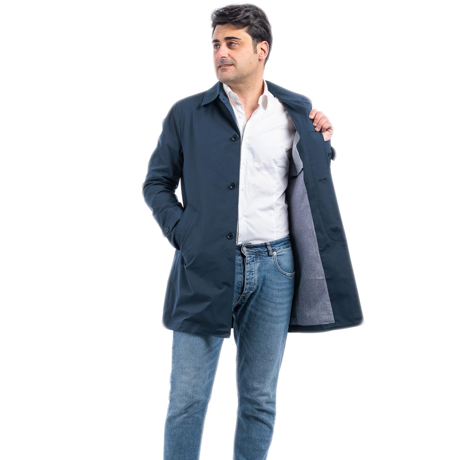 Trench Sartoriale Uomo Primaverile Cappotto Impermeabile Soprabito Estivo Leggero Elegante Cappottino Lungo Colletto Classico Stile Casual