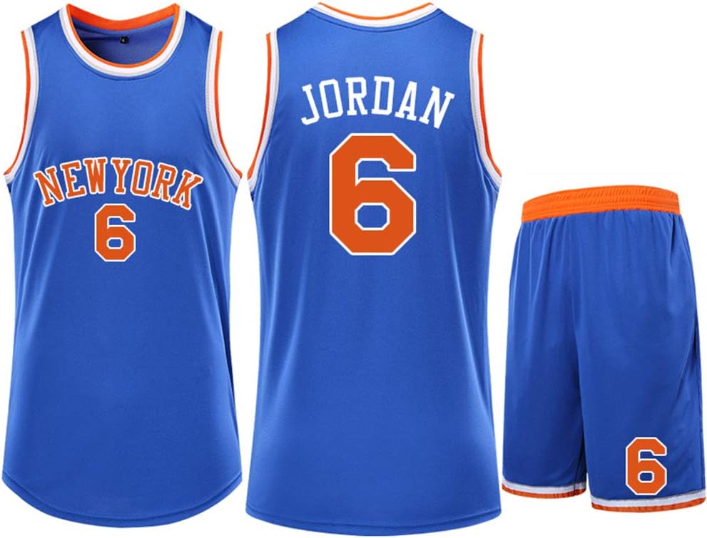 NYN New York Knicks Jordan #6 Basketball Clothing Suit Men's Jersey Sportswear Sports Training Clothes for Fans Children & Adults Vest Shorts Suit,2XS
