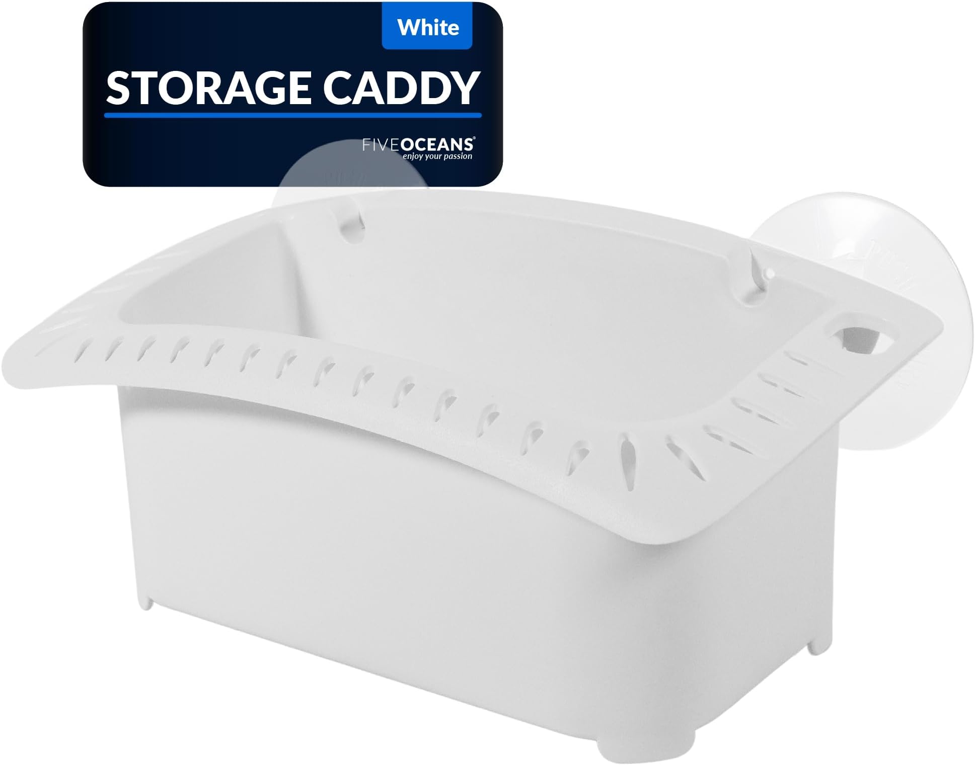 Five Oceans - Boat Storage Organizer Caddy - Suction Cup Boat Accessories Holder with Drainage Holes. Features Knife Holder, Plier Holder, and 26 Lure Holders. Heavy-Duty ABS Plastic - White - FO4786