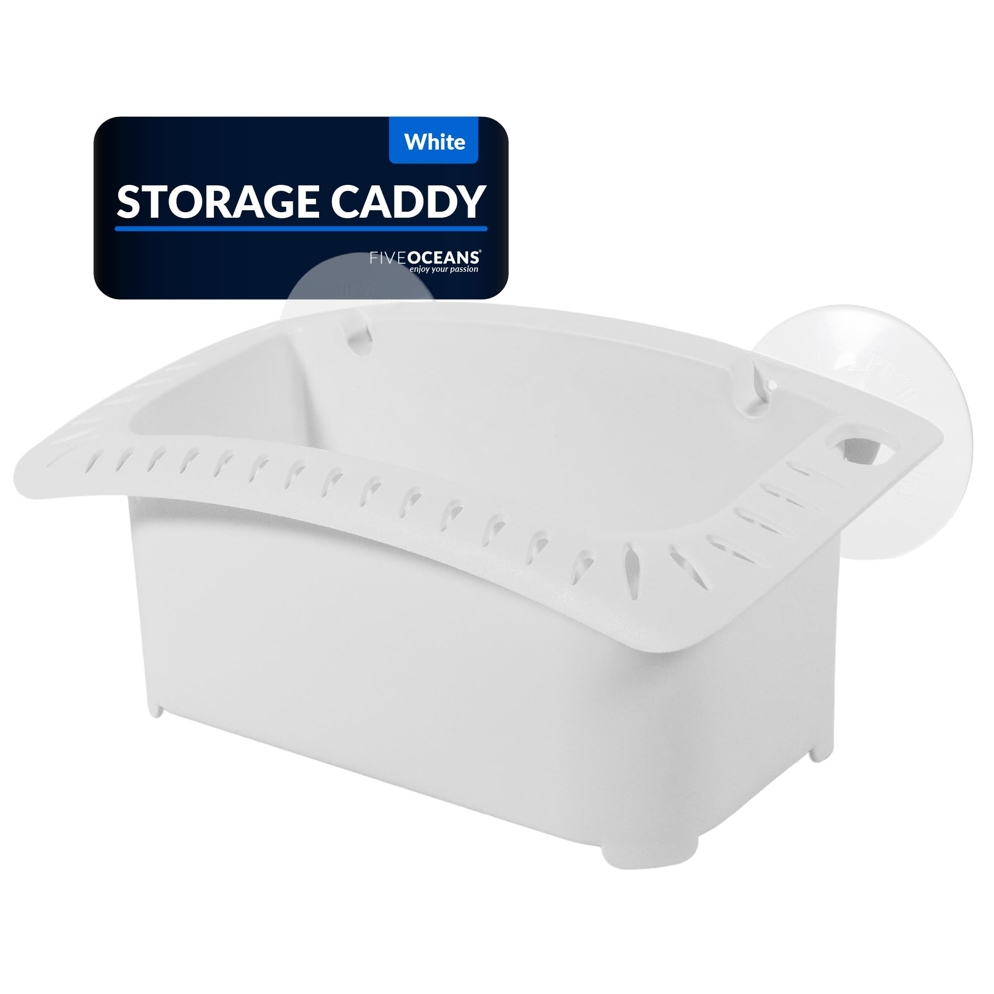 Five Oceans - Boat Storage Organizer Caddy - Suction Cup Boat Accessories Holder with Drainage Holes. Features Knife Holder, Plier Holder, and 26 Lure Holders. Heavy-Duty ABS Plastic - White - FO4786