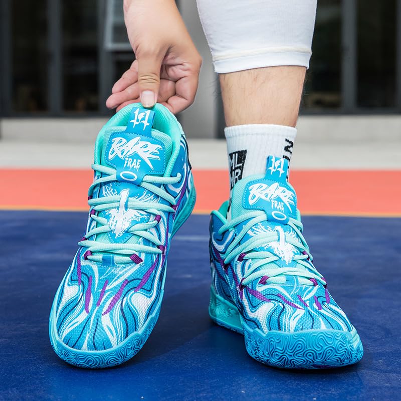 Womens Mens Basketball Shoes Breathable Fashion Colorful High Top Non Slip Outdoor Sport Sneakers for Woman Man Fitness Training Athletic Blue Size 103