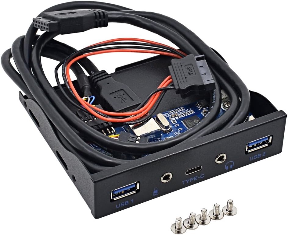 Azeroth USB 3.0 3.5 Inch Floppy Bay Desktop Font Penal Expansion USB Hub with All Cables Required (2 USB 3.0/HD-Audio/USB C)