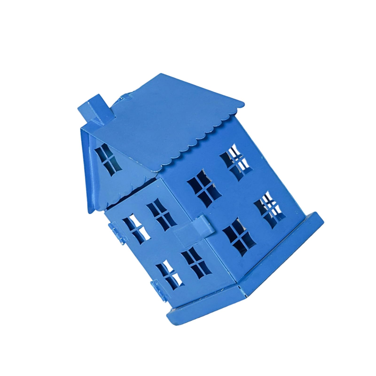 Hollowout Ice House Shape Metal Blue Tealight Holder Hanging Candlestick for Indoor Table Centerpieces Decoration Blue Hanging Holder