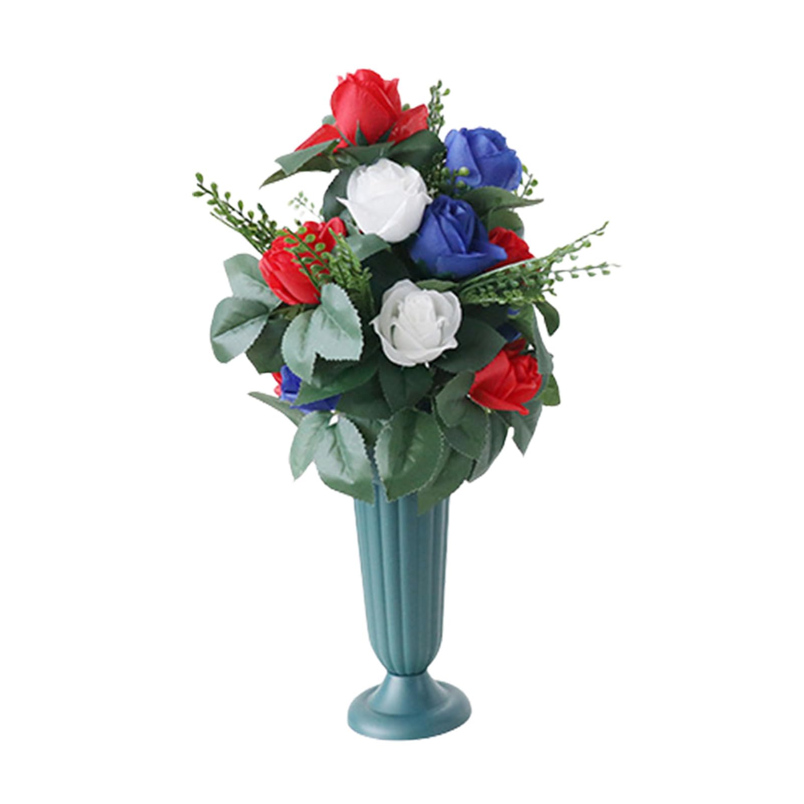 Buxuaaaa Artificial Flower Saddles for Cemetery Tombstone Decoration Grave Flower Arrangement Tombstone Memorial Bouquets Memorial with Vase