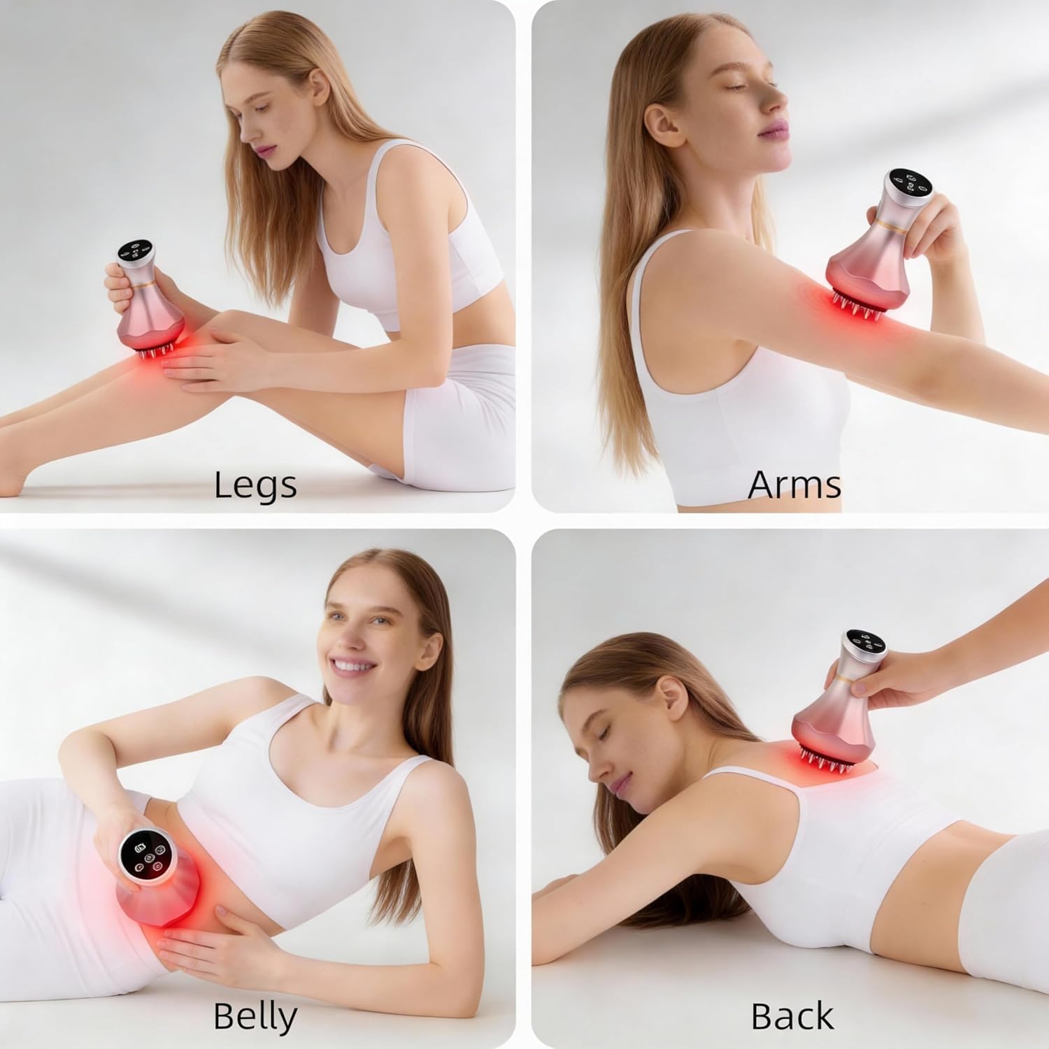 Nuevo Mi Jardin 4-in-1 Lymphatic Drainage Massager - Anti-Cellulite Tool with Heating/Vibration/Light Therapy, Cordless Handheld for Cellulite & Legs/Belly/Back/Hips Pain Relief & Skin Tightening