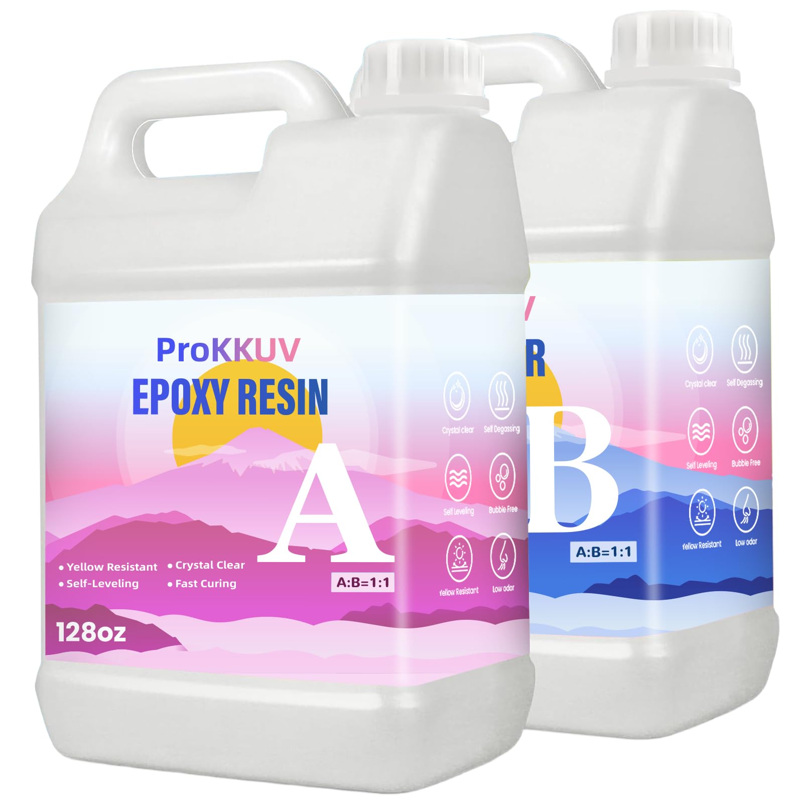 Epoxy Resin Kit, 2Gallon Crystal Clear Epoxy, Bubble Free, No Yellowing, UV Resistant, Food Safe, Easy Mix 1:1 for DIY Crafts Resin Jewelry Making(128OZ x 2)