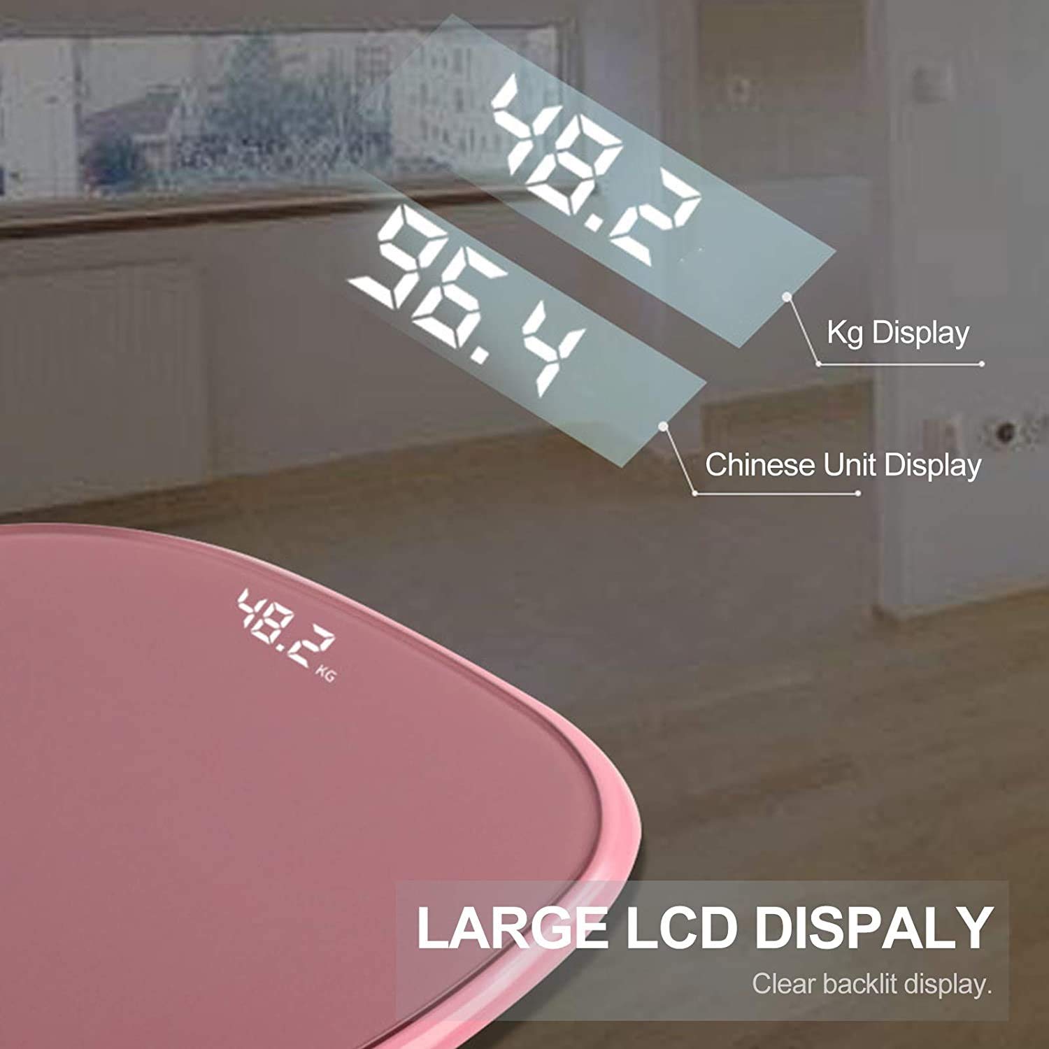 Bilancia pesapersone Digitale Elettronica di precisione per Il Bagno, Display LED retroilluminato di Facile Lettura, Metro a Nastro Incluso, 400 libbre (Colore: Bianco) (Rosa)