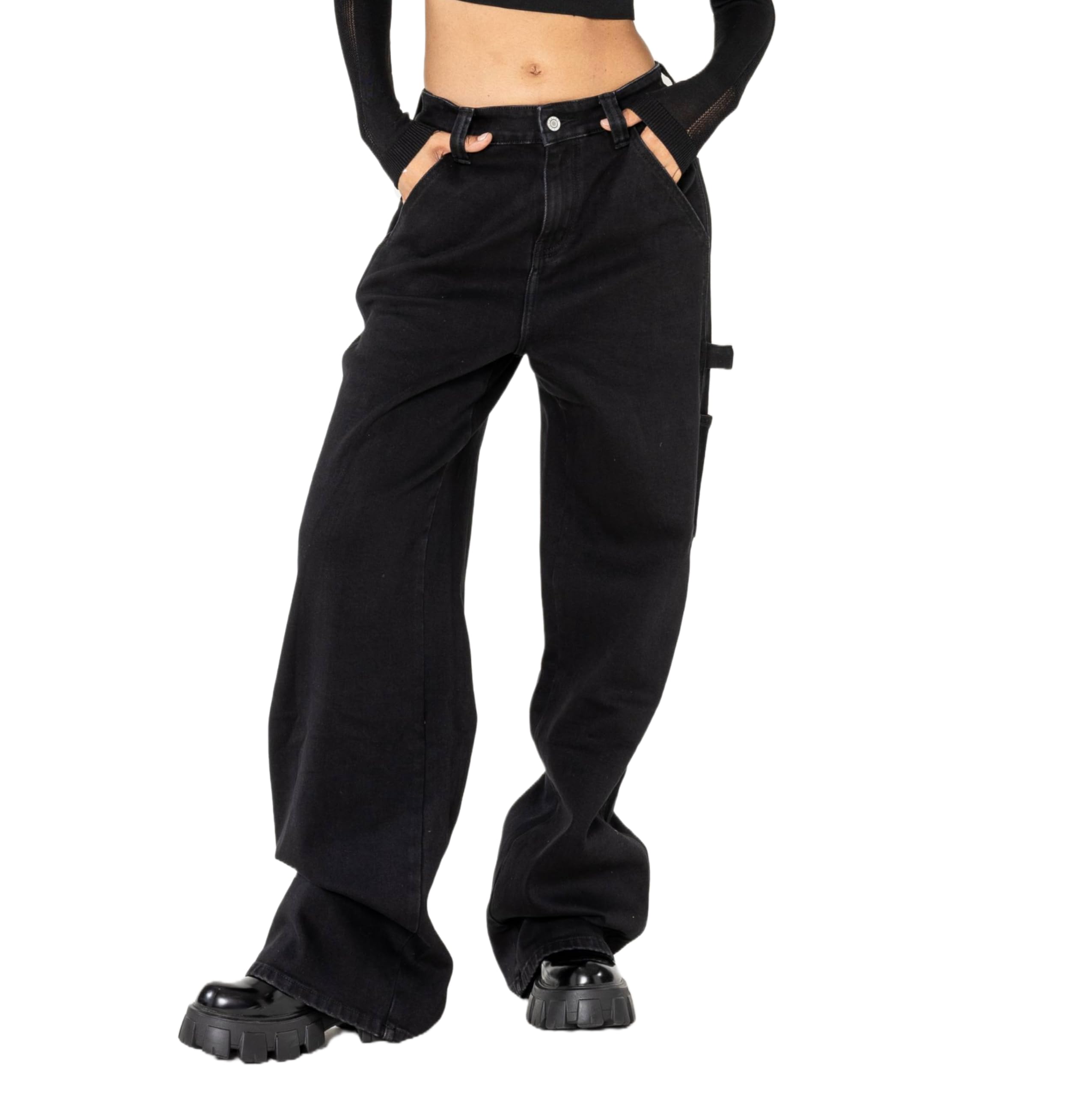 Nina Carter YY301 Jeans da donna a vita alta Carpenter – Jeans larghi elasticizzati in look usato con leg flared