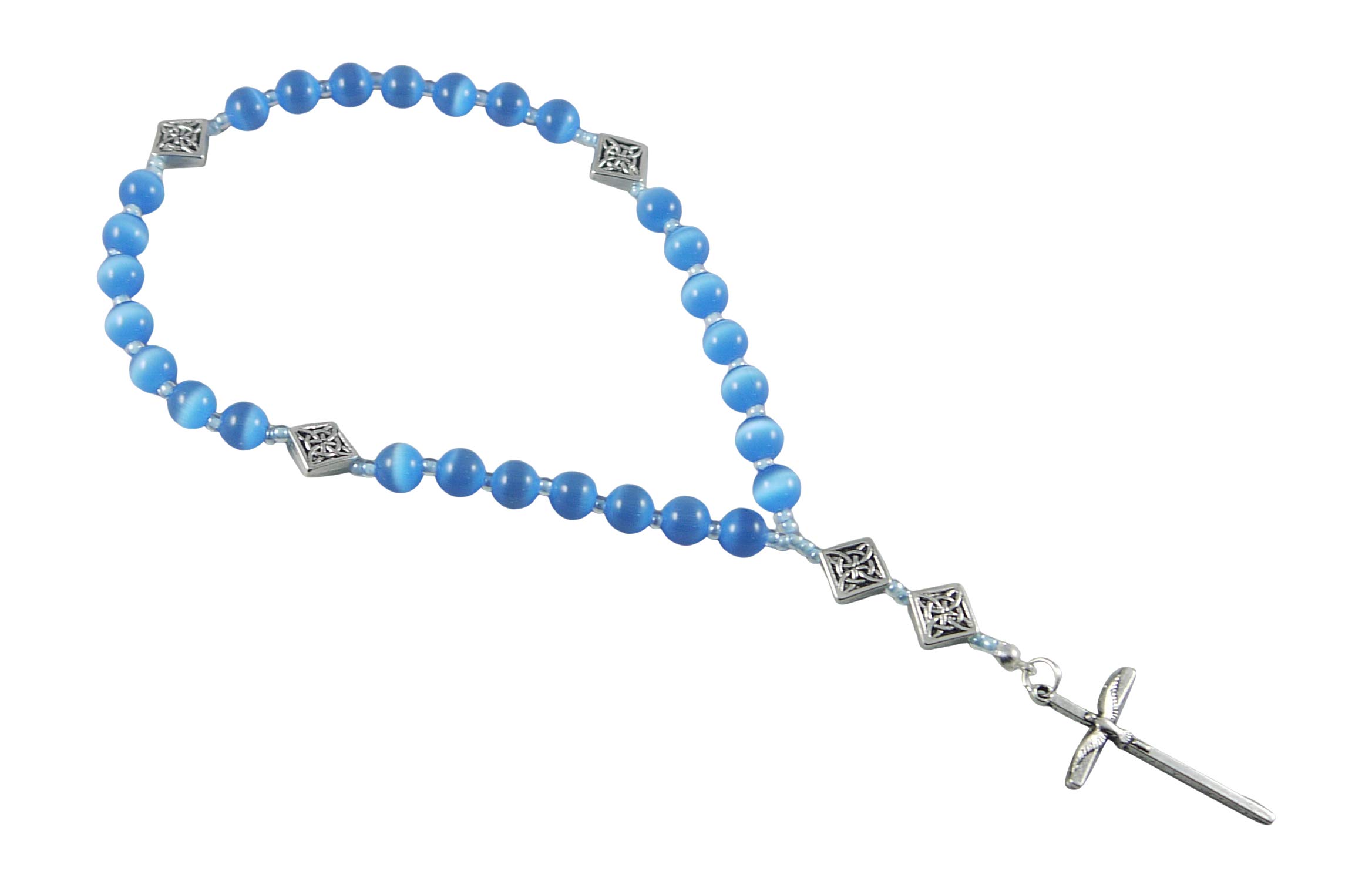 Anglican Rosary Beads Blue Fiber Optic Beads Celtic Holy Spirit