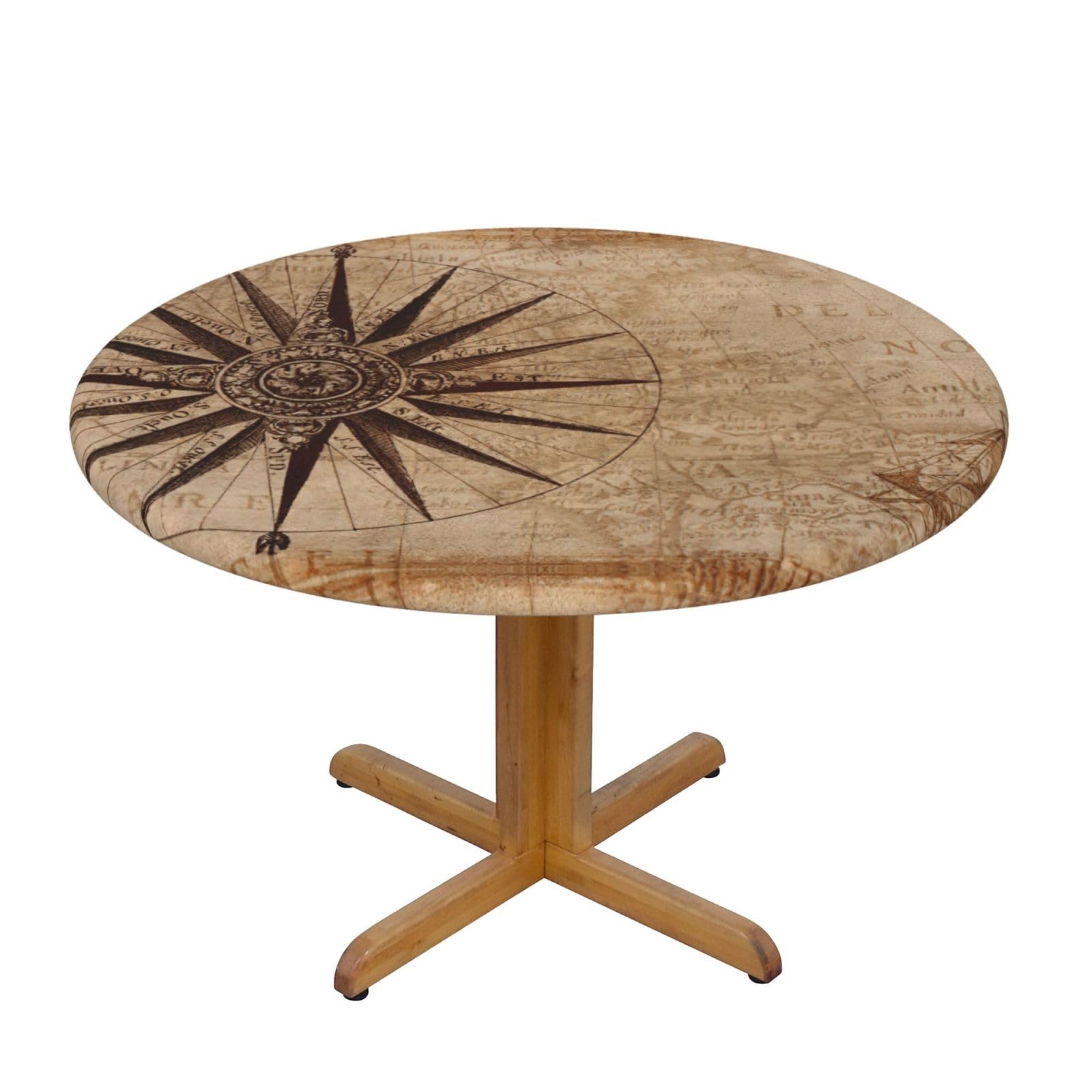 Migpkd Compass Map Nautical Round Tablecloth Waterproof Elastic Fitted Table Covers For 35" - 55" Tables