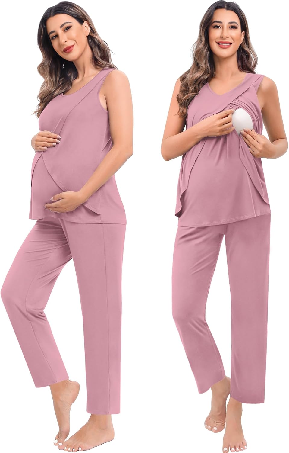 SWOMOG Maternity Nursing Robe Set 3 PCS Postpartum Breastfeeding Pajamas Hospital Pregnancy Pjs Double Layer Lounge Set - Image 2