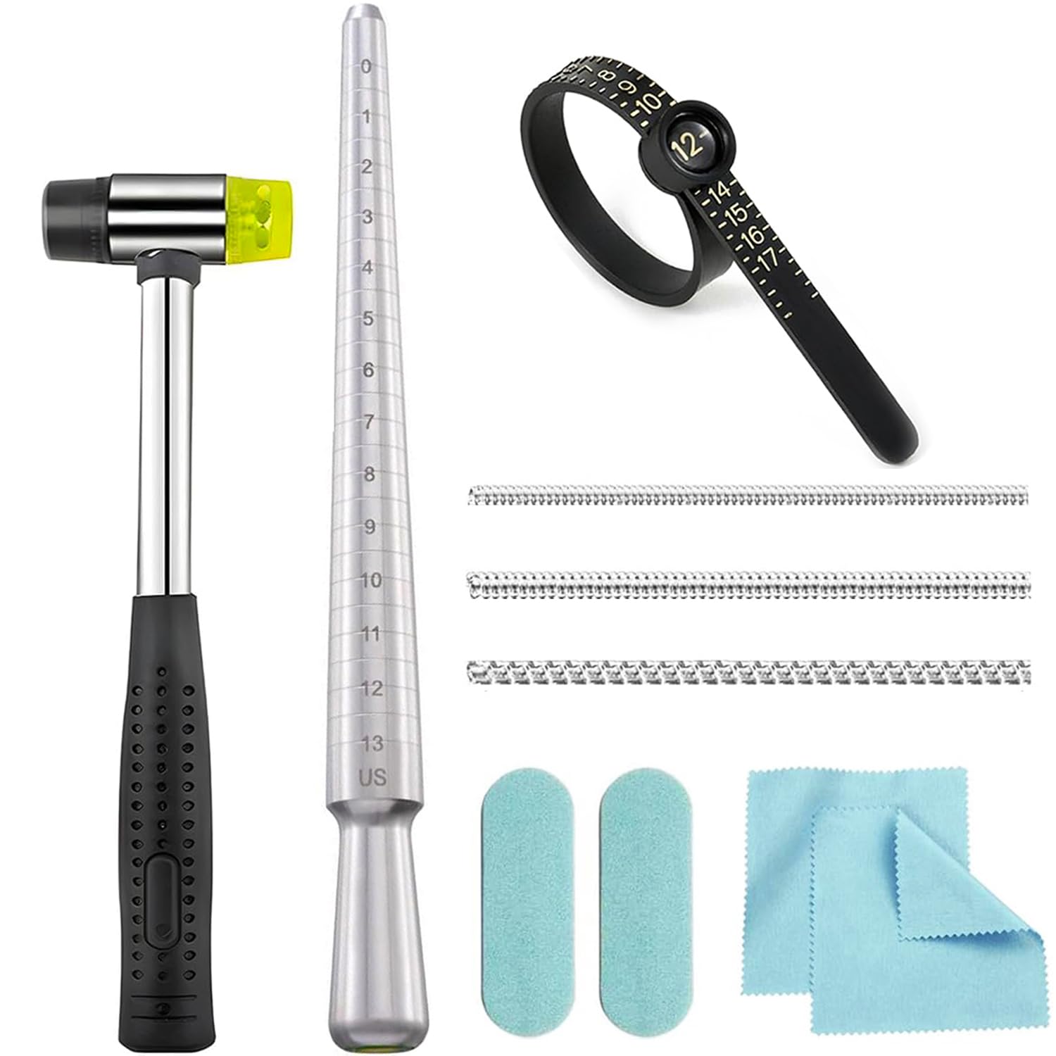 Ring Sizer Measuring Tool Ring Sizing Kit Ring Size Measurer Metal Jewelry Ring Mandrel and Mallet Finger Ring Shaper to Fix Bent Rings Fixer Reshaper Tool (10-Ring Size Shaper Tool)