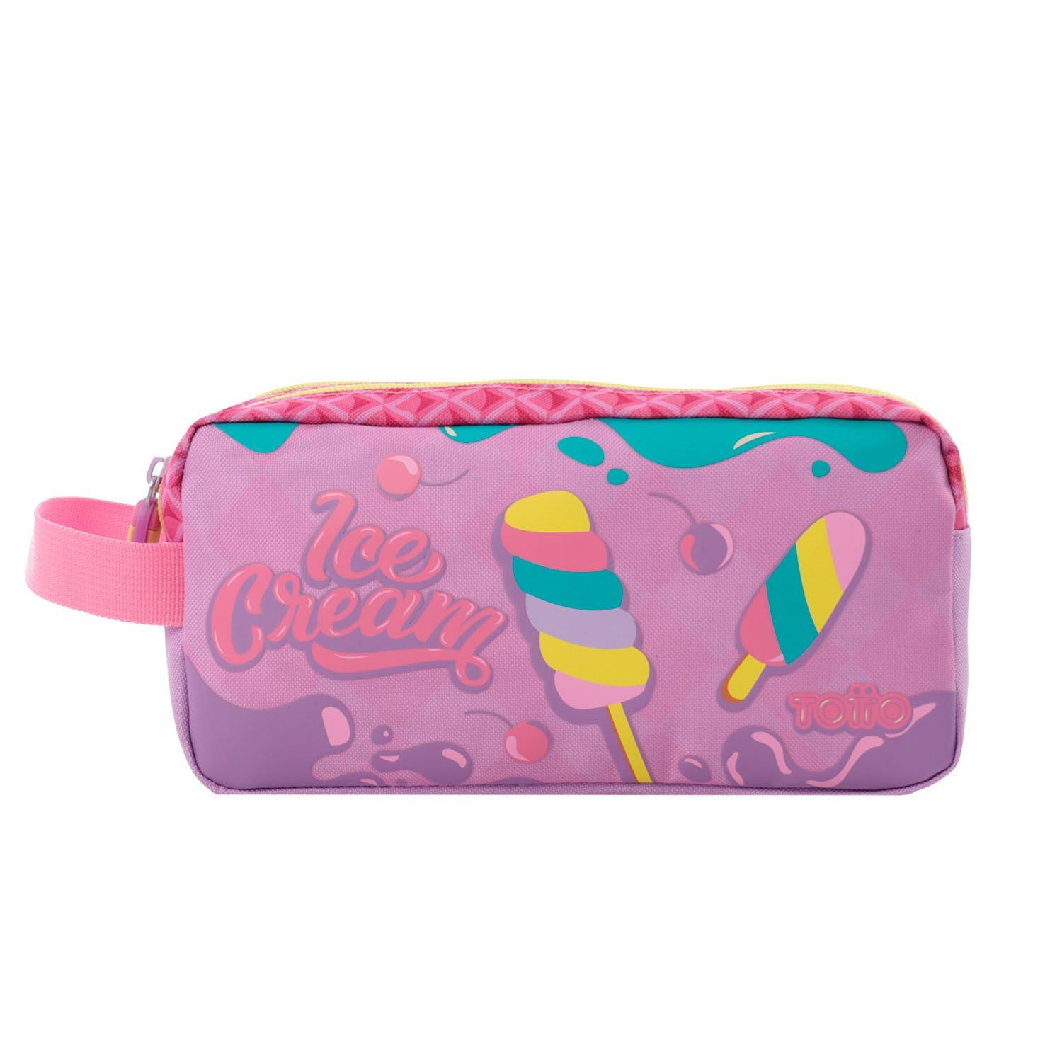 TOTTO - Estuche Escolar Dos Compartimentos, Modelo Ice Pop, Estuche Grande, Dimensiones 23 x 12 x 9 cm, Asa Lateral, con Identificador en Parte Posterior, Compacto y Resistente, Color Rosa