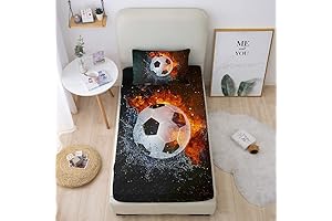 Soccer Balls Galaxy 3D Fitted Sheet Set for Boys and Girls