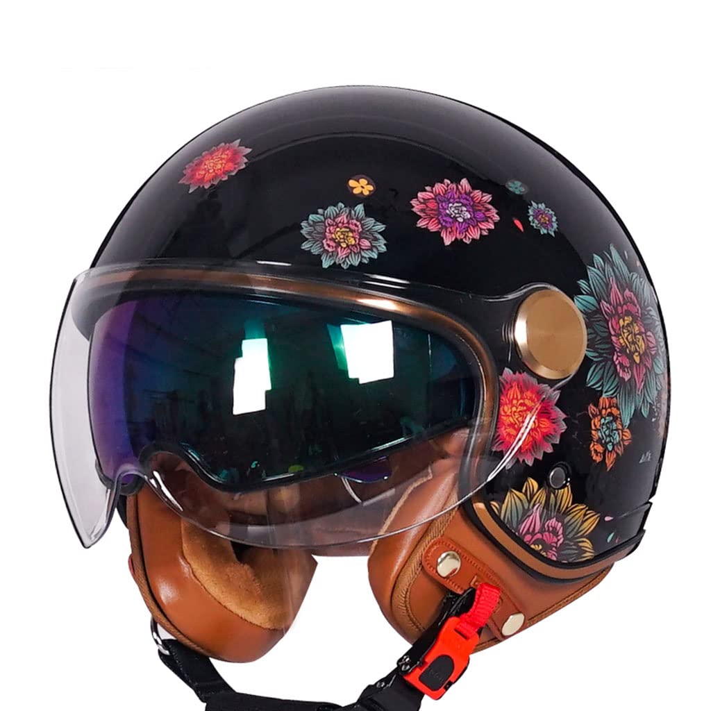 Buy Matte Black/Flower · Open Face Vespa Helmet · Men & Women