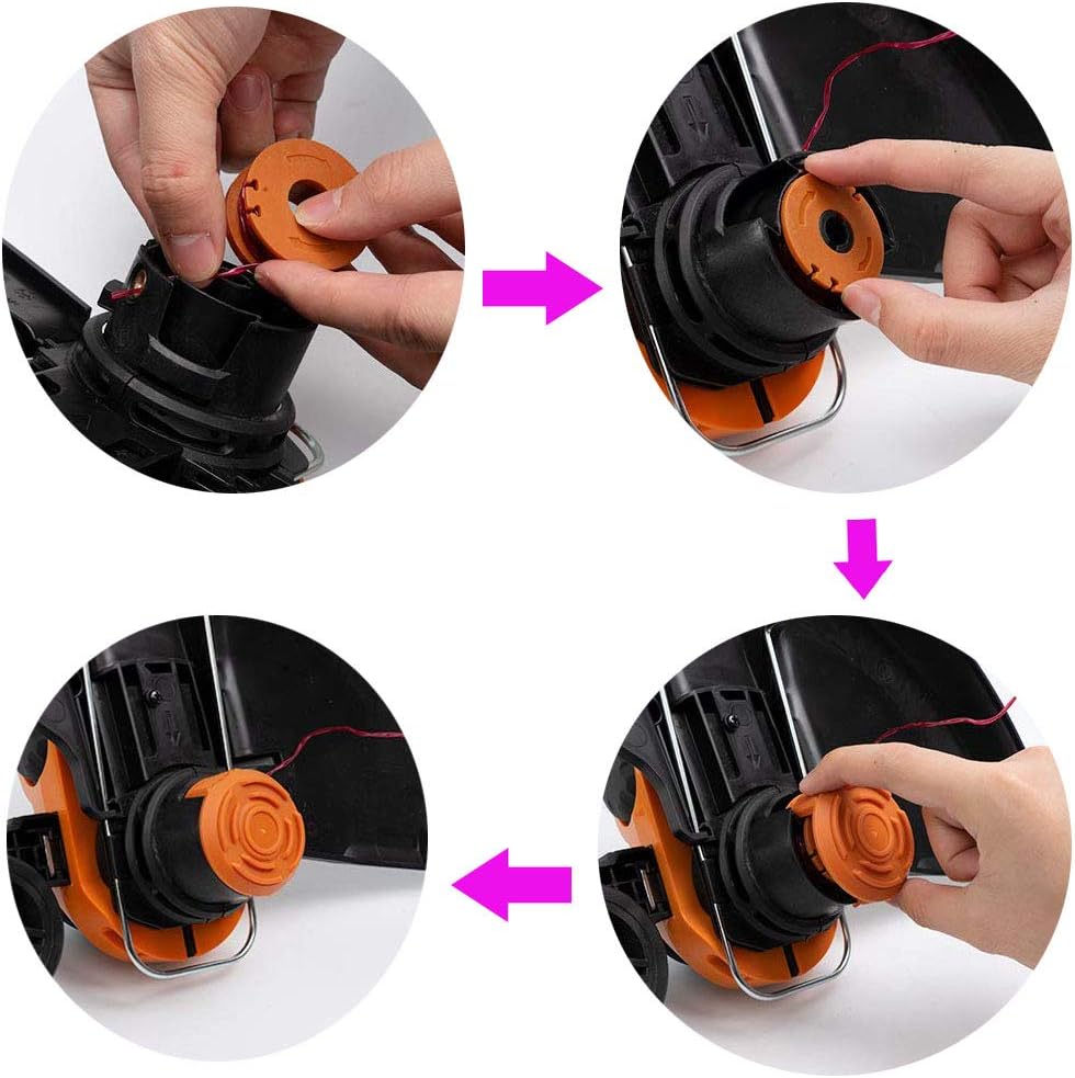 TOPEMAI WA0010 Replacement Trimmer Spool Line 0.065” for Worx WG154 WG163 WG160 WG180 WG175 WG155 WG151 String Trimmer (12 Spools + 3 Caps)