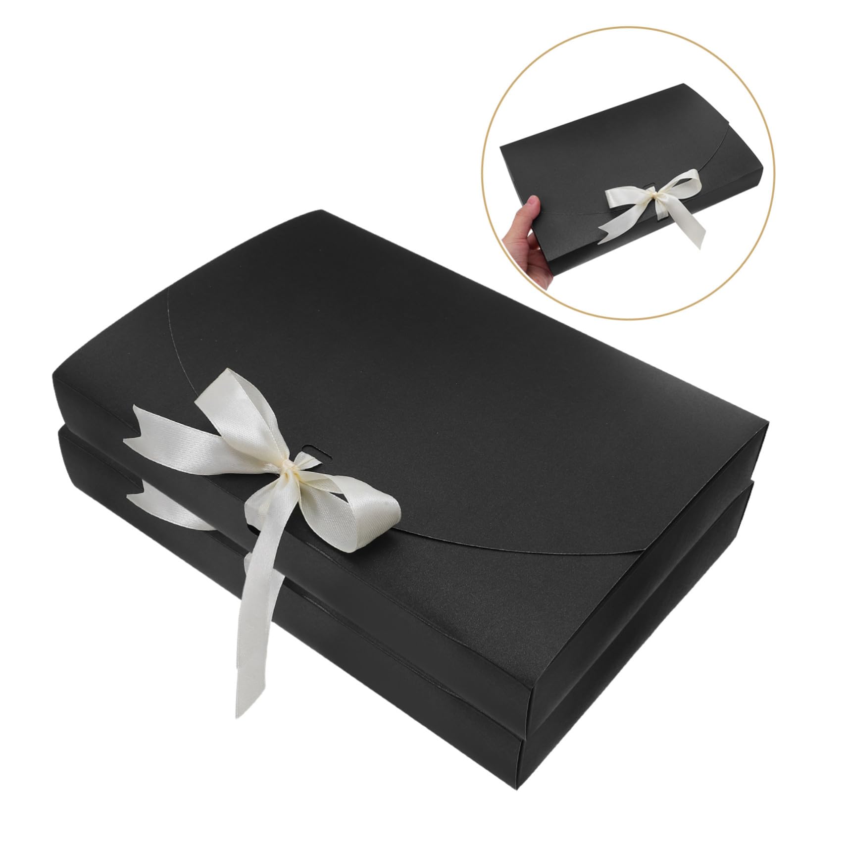 POPETPOP Scatole Regalo in Carta Nero 26x17,5x3,5cm 20pezzi con Fiocco per Scarpe Camicie Natale Compleanno