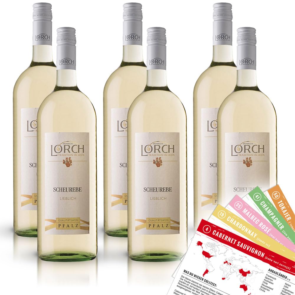Lorch Scheurebe QbA, lieblich, sortenreines Weinpaket + VINOX Winecards (6x1,0l)