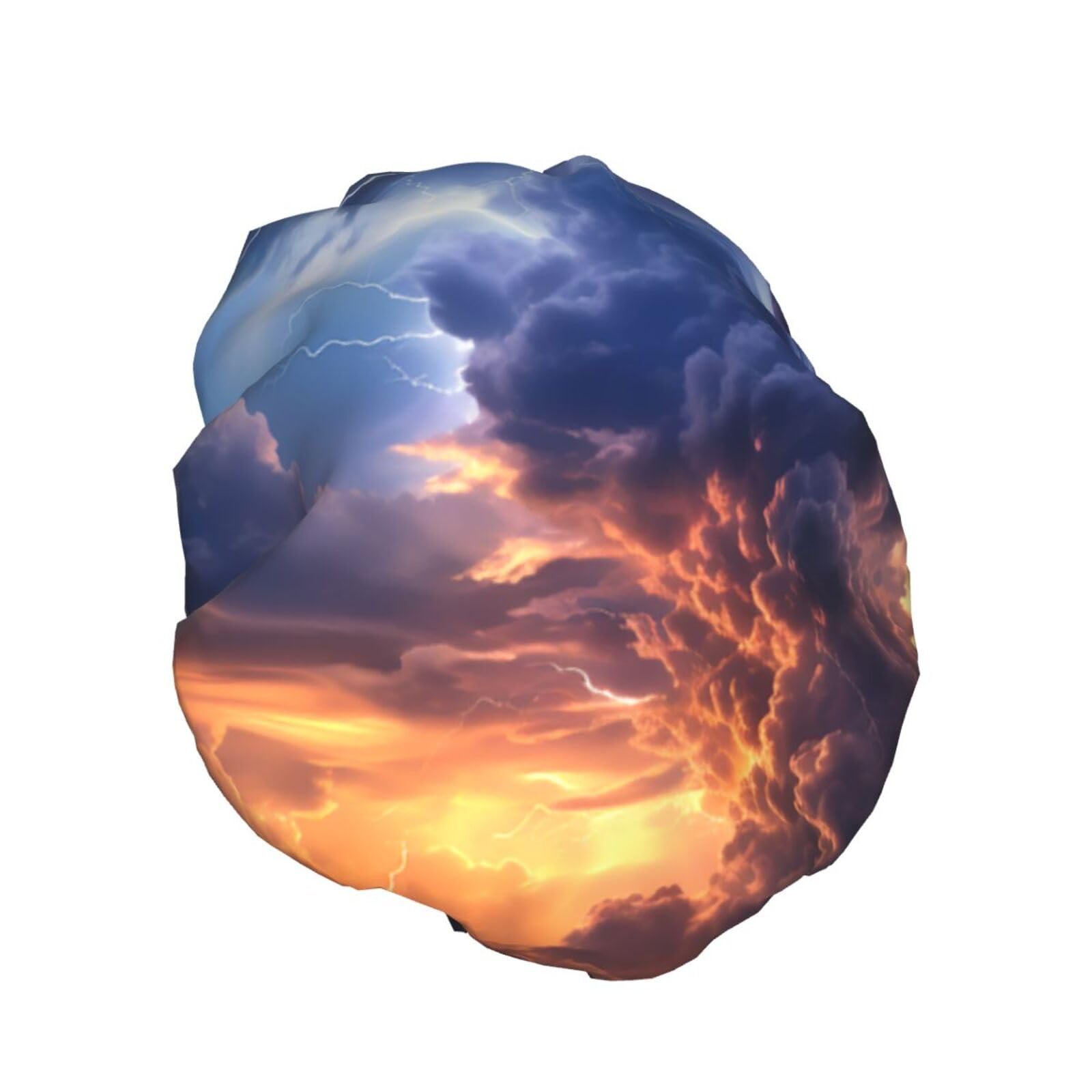 Clouds and lightning Shower Cap for Women Reusable Waterproof Shower Bonnet Washable Elastic Band Bath Hair Hat Double Layered Bath Cap Extra Large for Long Hair