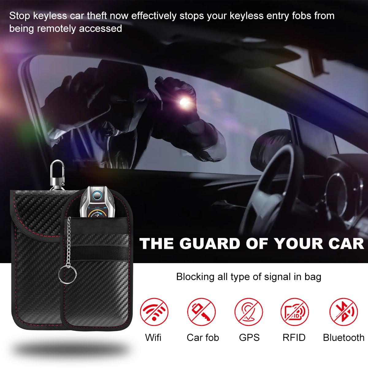 Faraday Pouch for Car Key, RFID Signal Blocking Anti-Theft Key Faraday Bag, Carbon Fiber Car RFID Signal Blocking Holder, Car Accessories (2 PCS, Small)