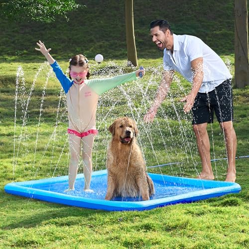 SLOOSH Non-Slip Splash Pad Sprinkler - Summer Water Toys Sprinkler Mat for Kids Toddlers Dogs, Outdoor Backyard Pool Party Decor Outside Water Games Fountain Wading Baby Pool Boys Girls Gifts (5ft)