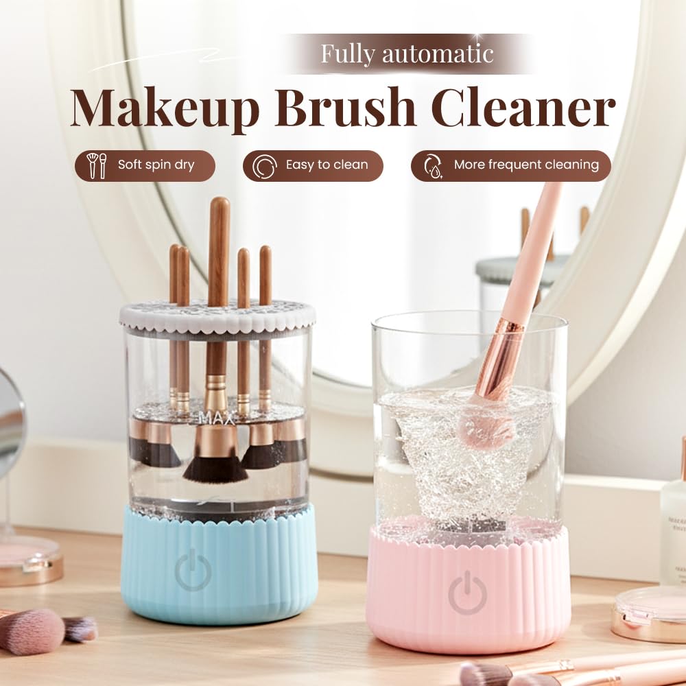 Electric Makeup Brush Cleaner Machine, 2026 Upgraded Portable Automatic Spinning Make Up Brush Washer Makeup Brushes Cleanser for Beauty Makeup Brushes Cleaner, 5.9 × 3.7 inches (Pink)