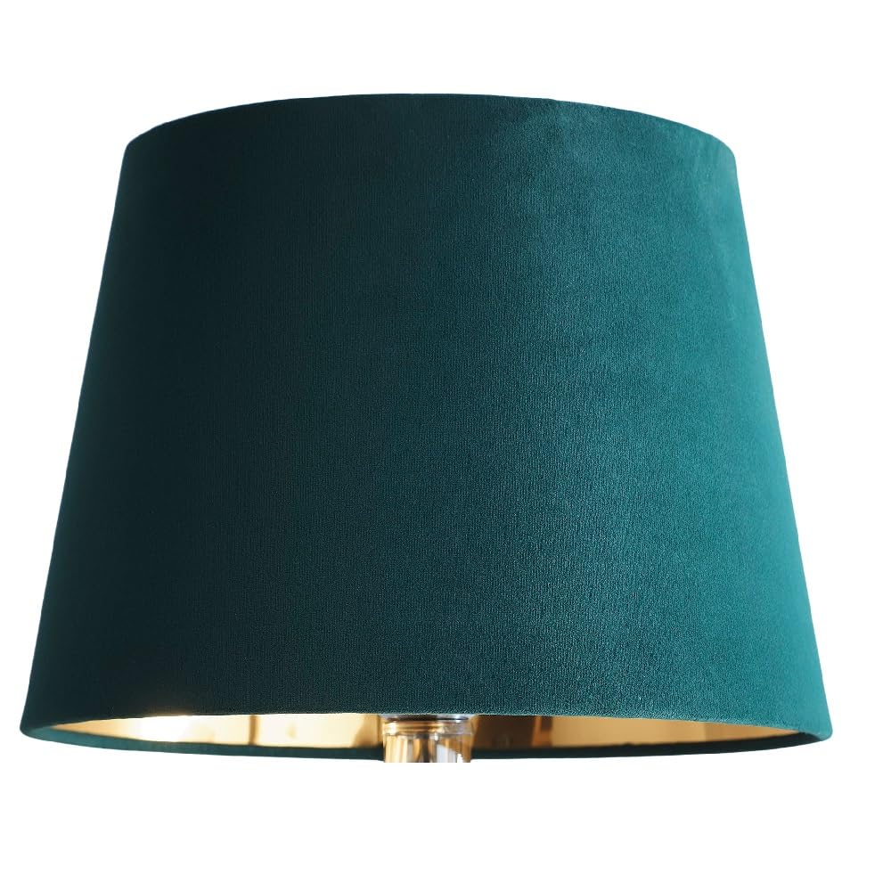 Britalia Green Velvet Drum Lampshade, 30cm Diameter, Gold Inner, Modern Easy Fit