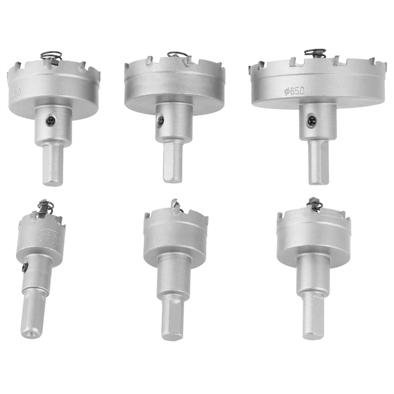 6-częściowy zestaw otwornic z węglika spiekanego do obróbki metalu - zawiera rozmiary 22 mm, 30 mm, 35 mm, 45 mm, 50 mm i 65 mm - narzędzia tnące do cienkiej stali stopowej