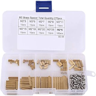 M2 Brass Standoff Kit Female to Female Hex, 270Pcs Motherboard Standoffs and Stainless Steel Screws Set, Hex Spacers for PCB, Electronics Projects