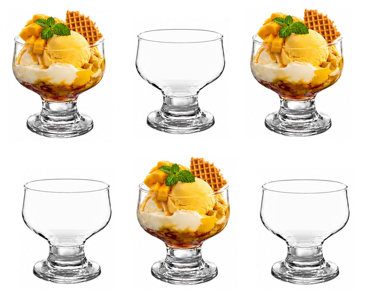 Housetronics Glass Dessert Bowls Sundae Ice Cream Set of 6 Piece Tulip Short Stemmed Prawn Cocktail Glasses Appetiser Fruit Salads Pudding Dishes Footed Dessert Sundae Cocktail Bowls