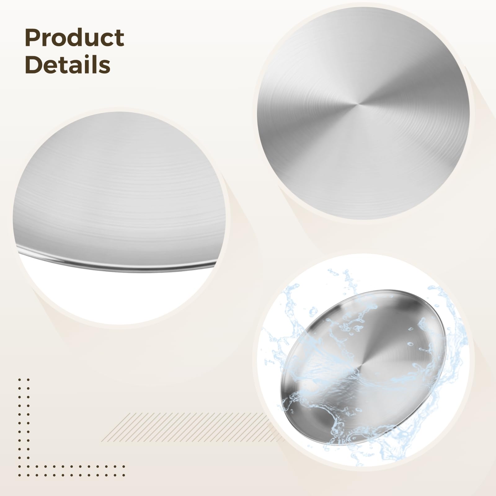 Lot de 6 assiettes rondes en acier inoxydable de 23 cm, idéales pour le camping, le pique-nique, la famille, argent mat 304, assiettes à dîner incassables (version épaisse) de style coréen