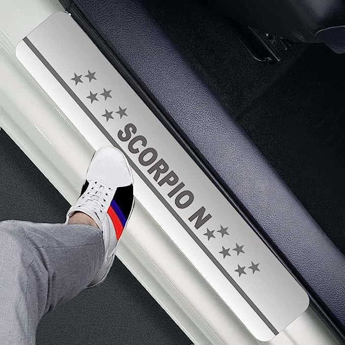 Image of AC Door Sill /Foot Step Stainless Steel Scuff Plate Plates Compatible with Mahindra Scorpio N (Set of 4 Pcs)