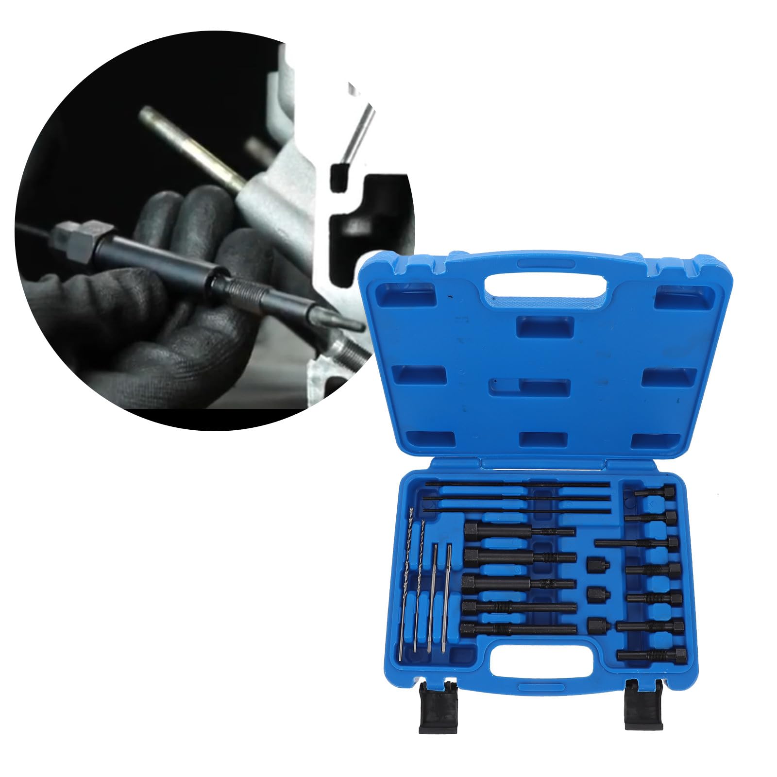 Toyvian Kit de Extracción de Bujías Incandescentes para Coche, Herramienta de Reparación de Roscas 22 Piezas, Accesorio Profesional de Automotor para Extracción y Reparación de Electrodos