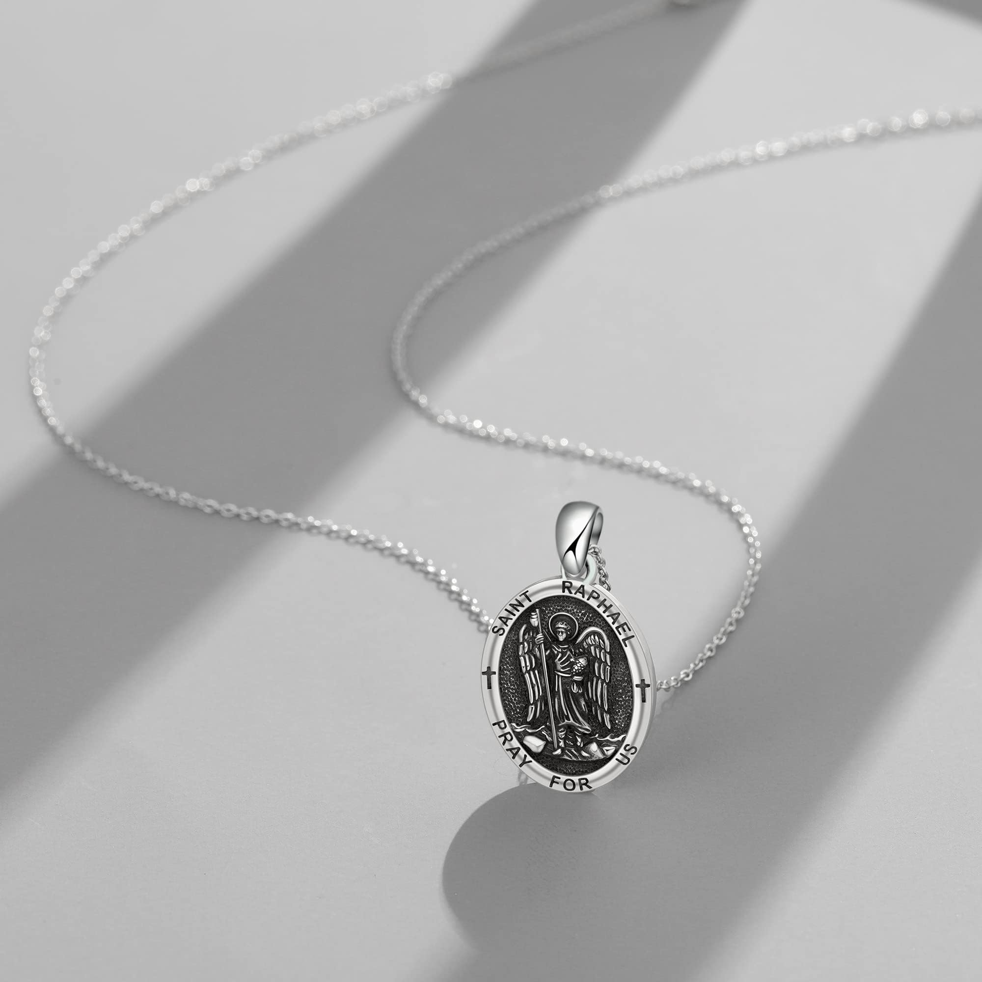 DAYLINLOVE Religion Jewelry - Colgante de plata de ley 925 con medalla de San Rafael/Virgen María, regalo de protección para hombres y mujeres, one size, Plata esterlina, Sin piedra preciosa