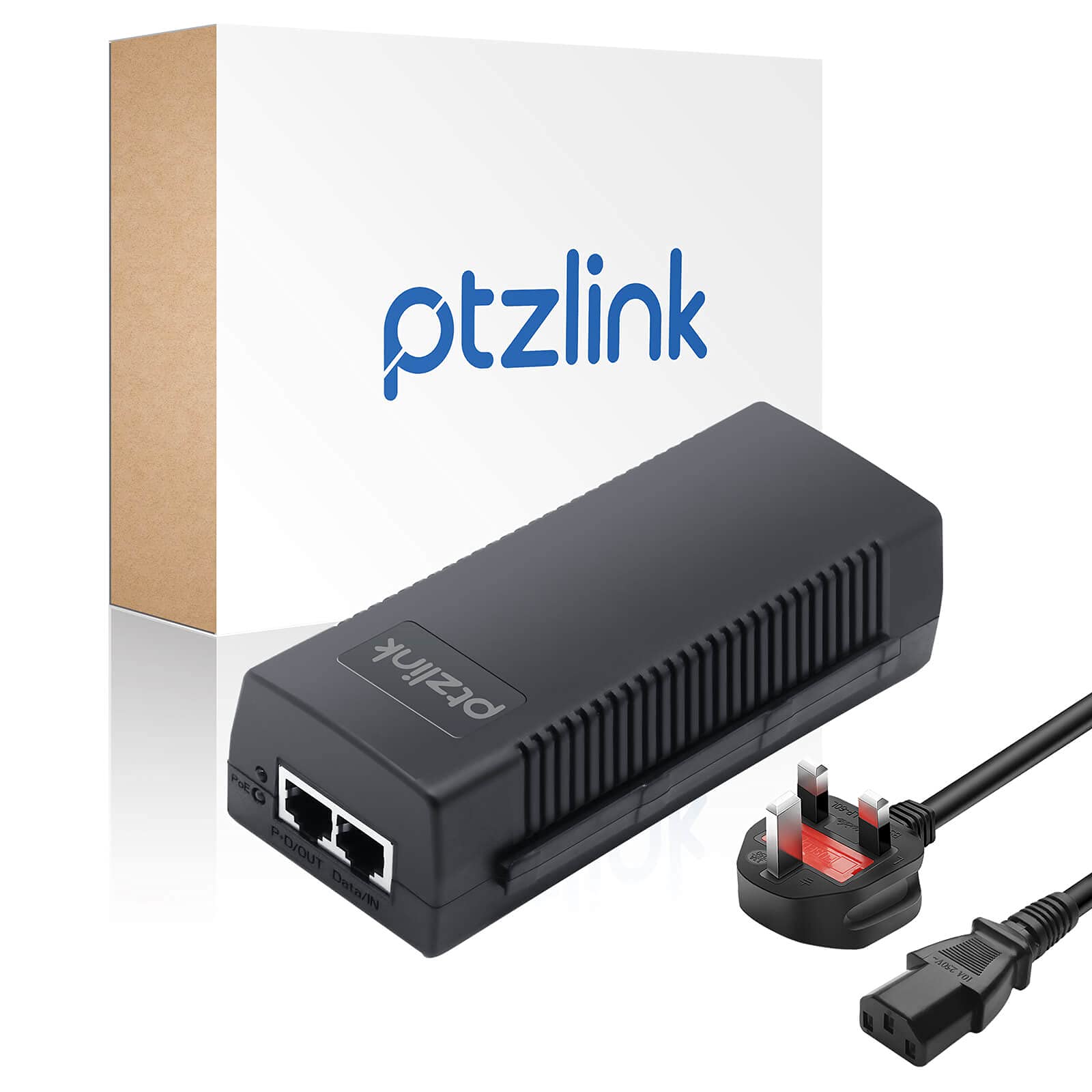 PTZlink 60W POE Injector 48V Gigabit 10/100/1000Mbps Shielded RJ45