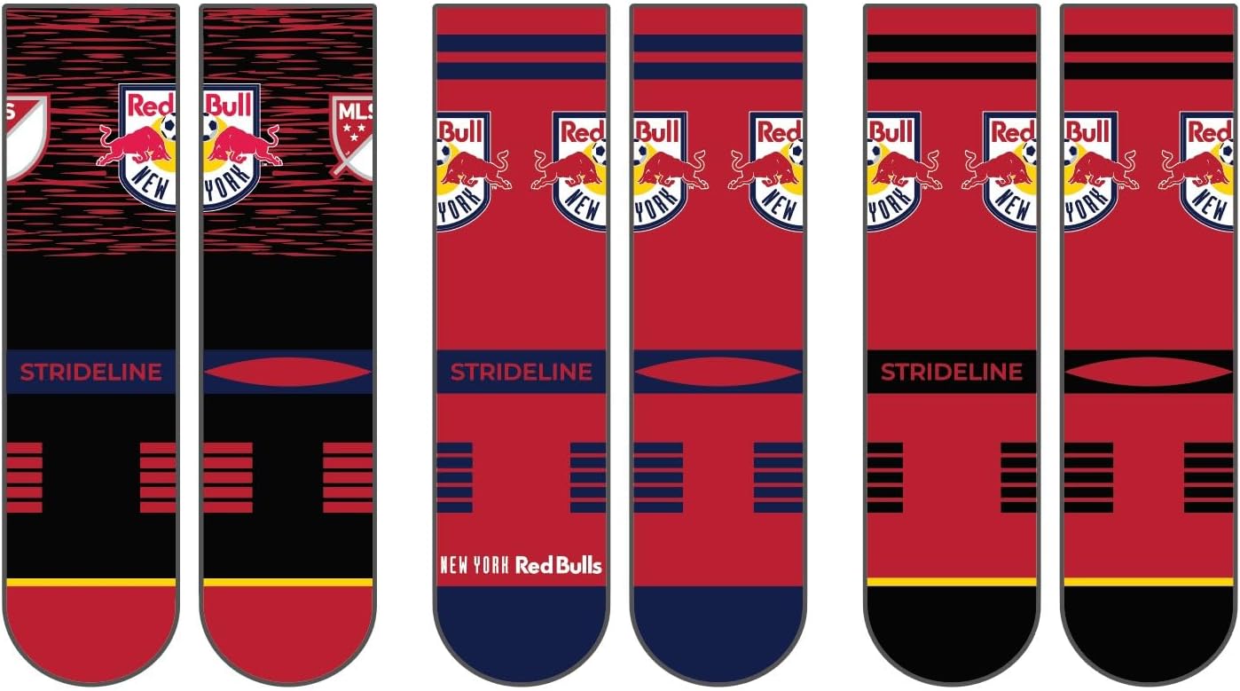 Strideline MLS New York Red Bulls Premium Crew Socks – Officially Licensed 3-Pack – Cushioned, Arch Support, Moisture-Wicking Athletic Performance Socks