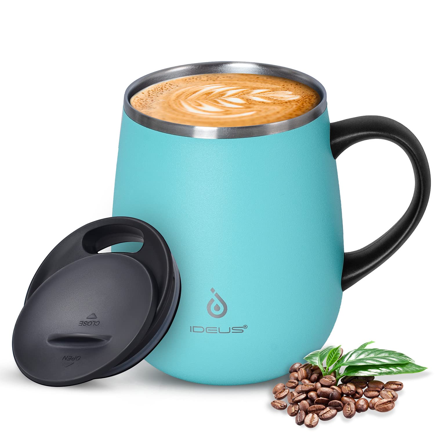 Ideus Tazza Termica In Acciaio 470ml Con Coperchio Antischizzo - Manico Isolato