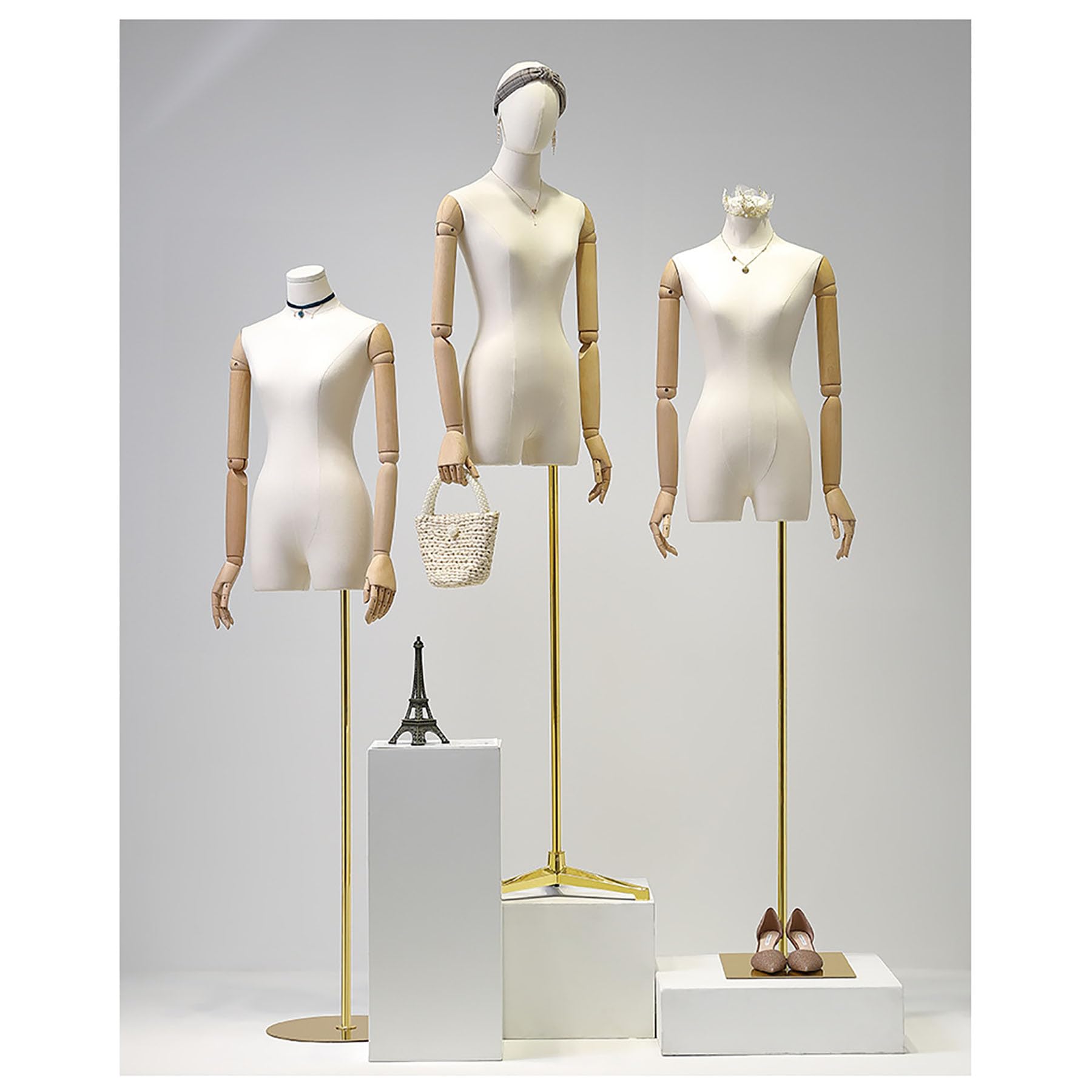 Generic Torso De Maniquí De Medio Cuerpo con Base De Metal Engrosada, Vestido De Costura Ajustable En Altura, Soporte De Maniquíes De Lino para Exhibición De Joyas De Ropa,Gold c1