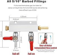 Vista 3 de FERRODAY Colector de gas de 2 vías, 5/16 pulgadas, válvulas de retención integradas de púas, distribuidor de CO2, apagado independiente