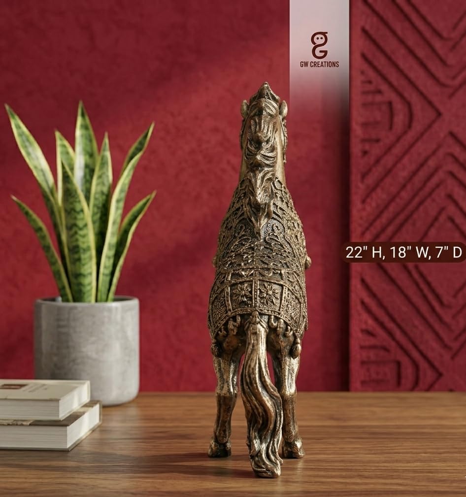 Golden Horse Statue - Wealth & Success Decor -3