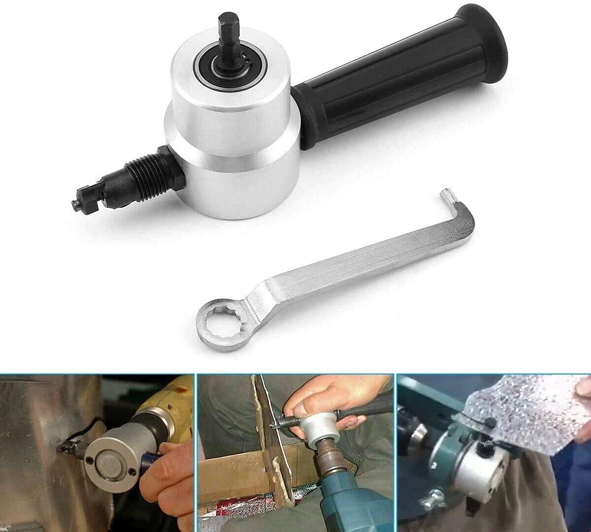 Roditrice per lamiera a Doppia Testa, 1500~3000 Giri/min Roditrice Multiuso per Sega per Trapano Accessorio per Trapano con Chiave e Pezzi Set di Attrezzi per Officina