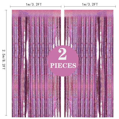 2 cortinas metálicas de flecos 3.2x8.2 pies rosa miniatura 4