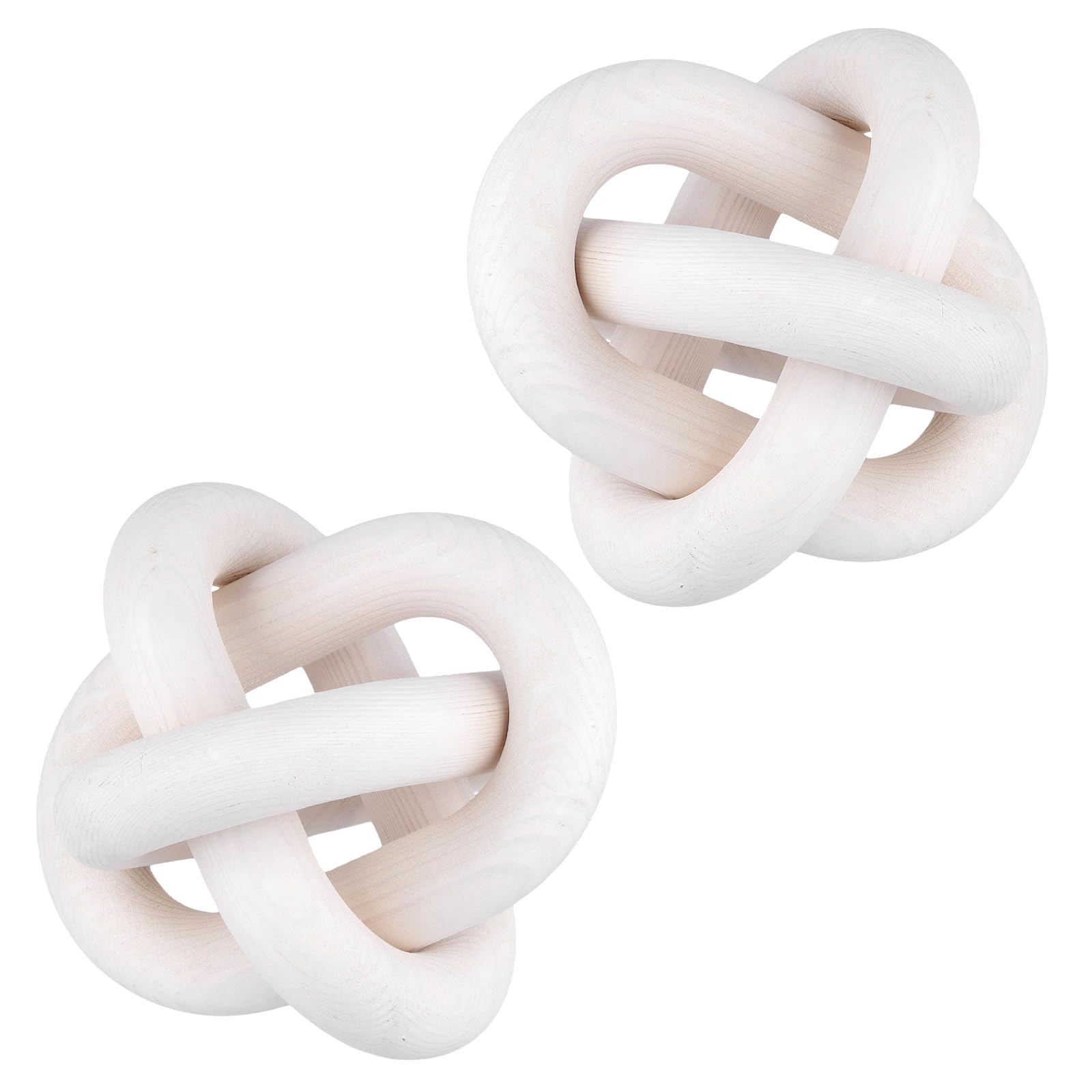 PINGEUI 2 Pack Wood Knot Decor, 3-Link Wood Chain Link Decor, White Wooden Decorative Chain for Farmhouse Living Room Bedroom, 15cm Diameter