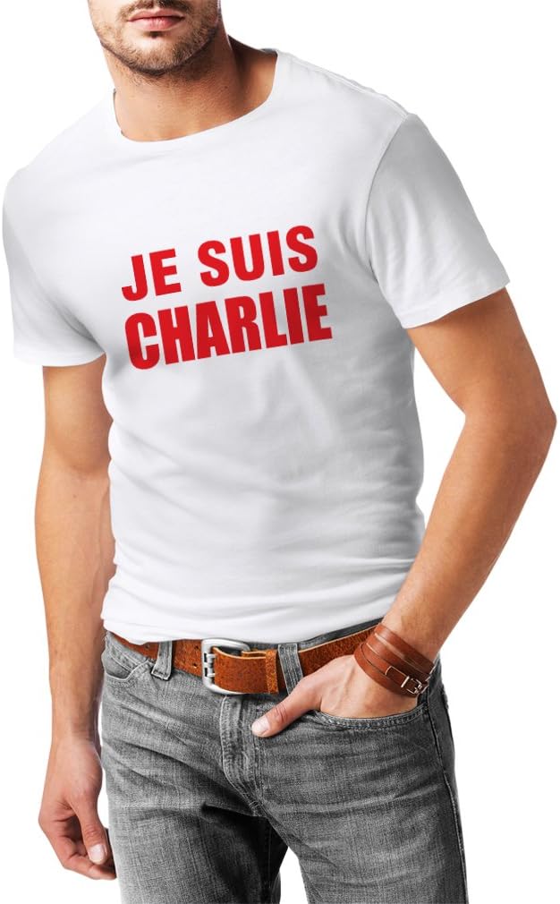 N4143 Mens T shirts JE SUIS CHARLIE HEBDO Paris France Terror Attack Protest T-shirt (XXX-Large White Red)