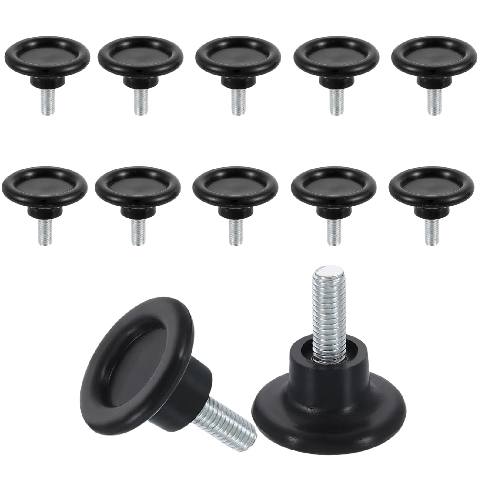 Cmbxaq Black 12Pcs Adjustable Levelling Feet, M6 Thread Height Adjustable Feet For Furniture Feet Heavy Duty, Furniture Levelers Glide, Leveling Feet With T-Nuts, Screw In Table, Chair Feet Floor Protector