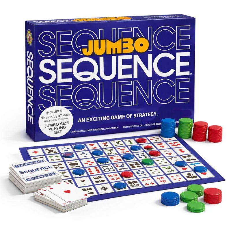 The Original Jumbo Sequence Board Game with Foldable Mat - Perfect for Family Game Night, Outdoor Fun, and Parties - Includes 2 Decks of Cards, 2-12 Players, Great for Kids and Adults-image-3