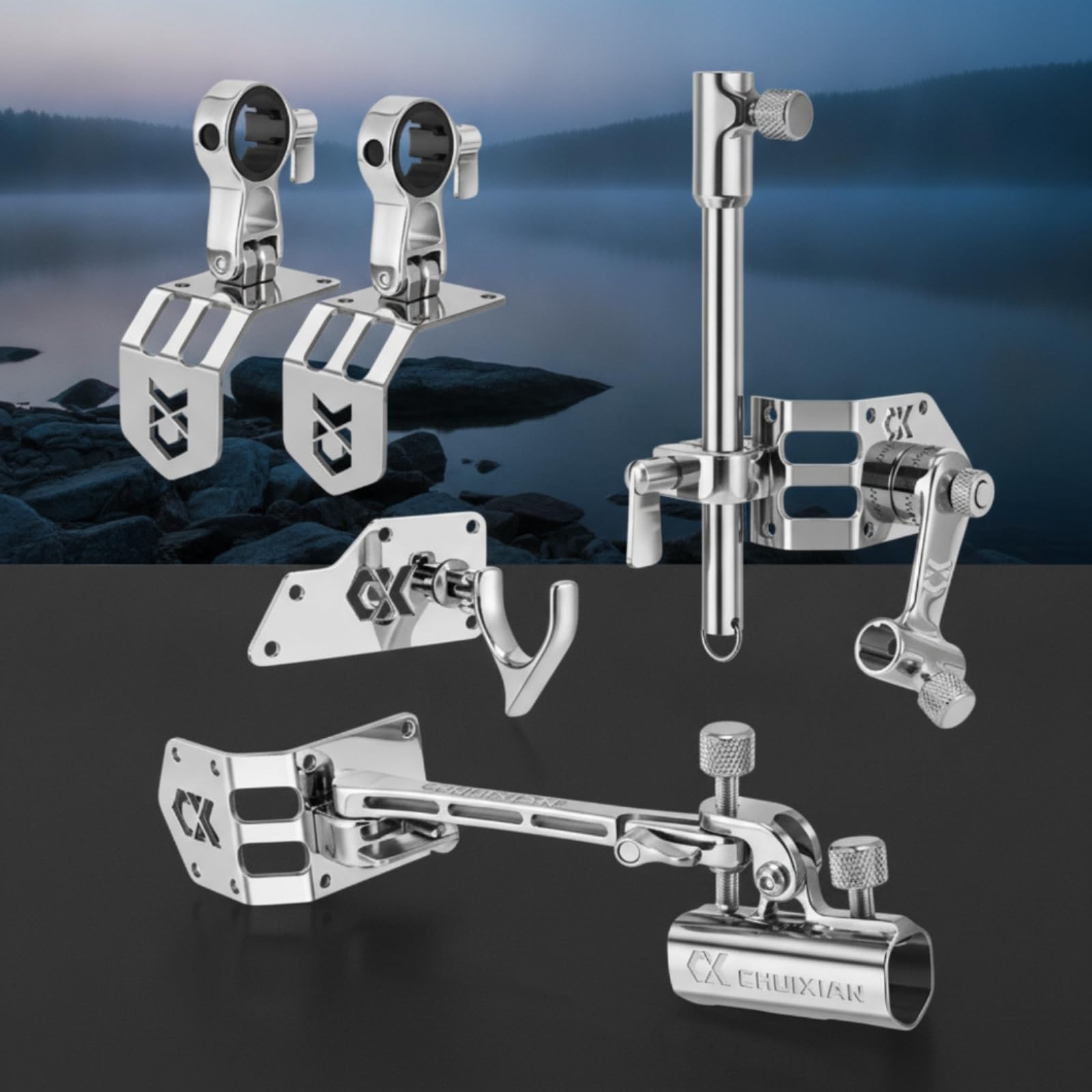 Kit da Pesca con Portacanna a Morsetto E Supporto Verticale in Acciaio Inossidabile con Gancio a Organizzare Attrezzatura da Pesca Adatto per Battute di Pesca