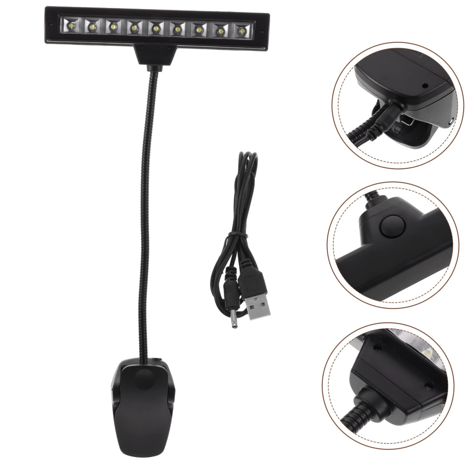 FRCOLOR Lampada per Leggio Musicale LED Luce per Pianoforte con Clip Regolabile senza Batterie Nero per Orchestra Scrivania Tavolo