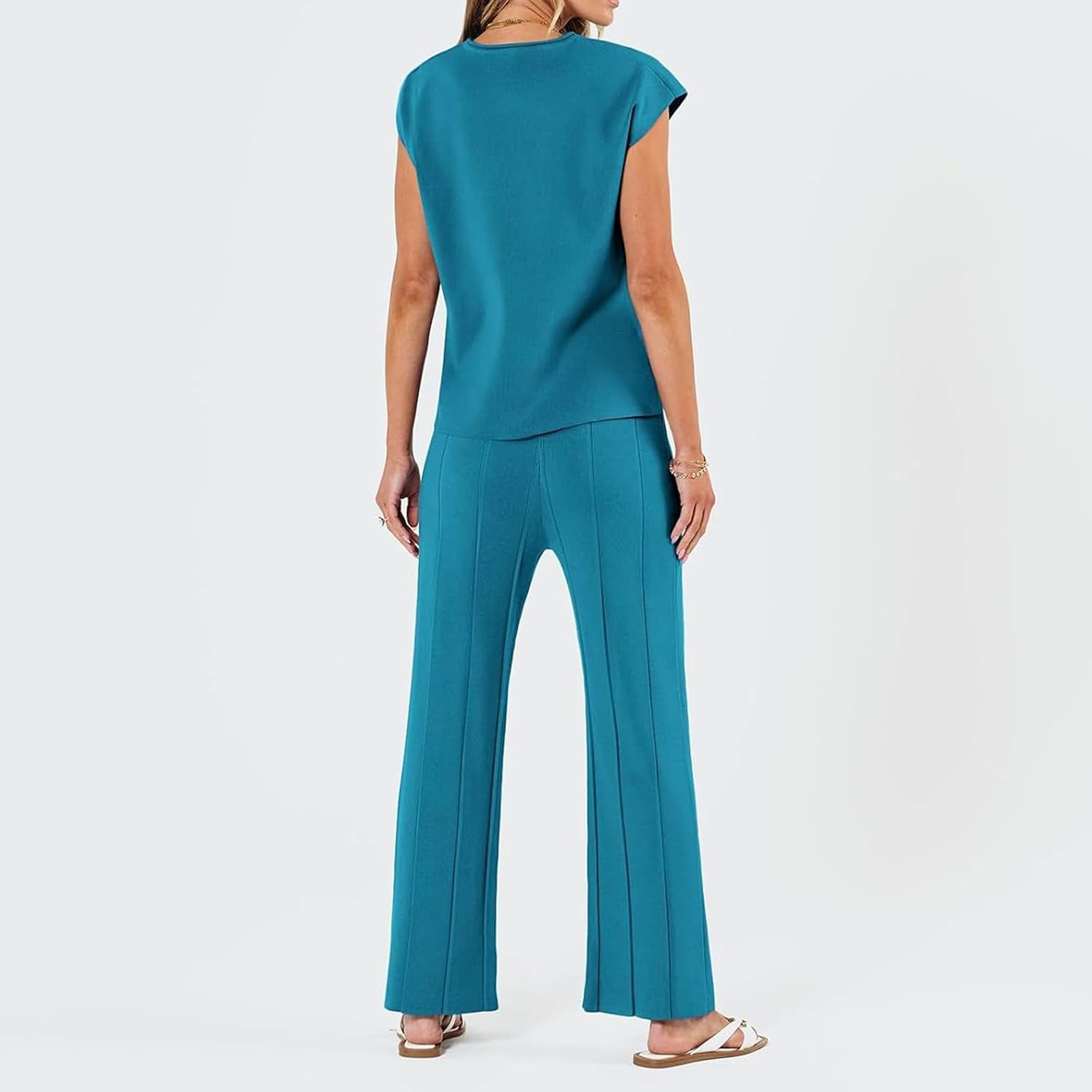 Lounge Sets for Women Two Piece Outfits Knit Cap Sleeve Tops Wide Leg Pleated Pants Casual Dressy Sweater Sets